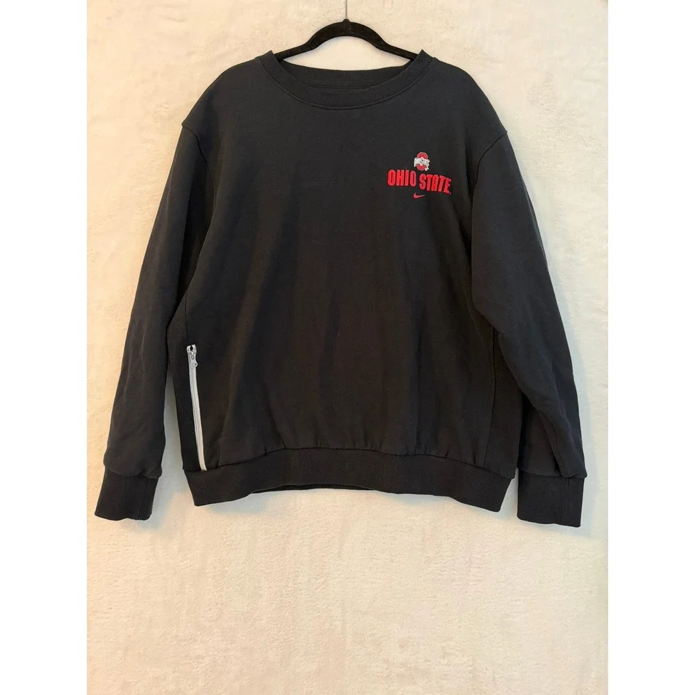 Nike Ohio State Buckeyes Sweatshirt Mens XL Black Crewneck Side Zip FB1941-010